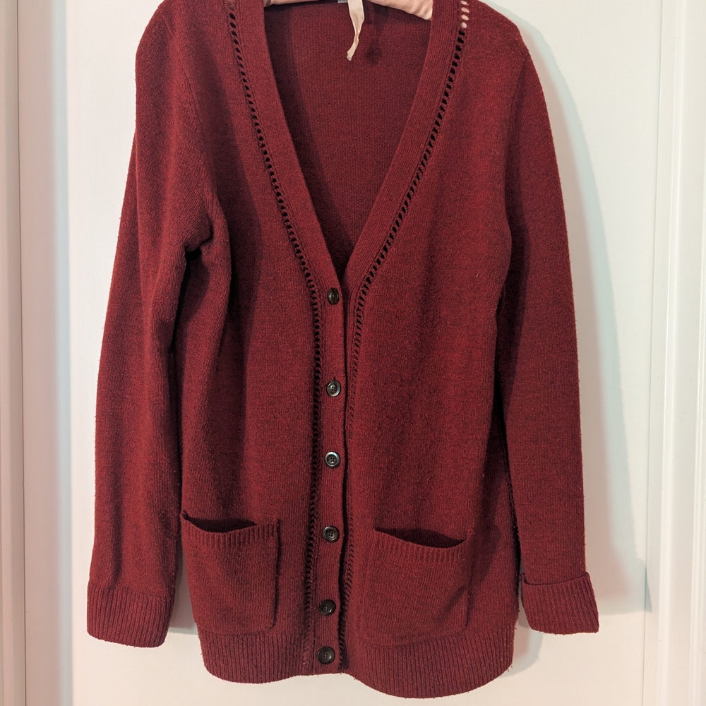 Fossil Red Cardigan Sweater Classic V-Neck